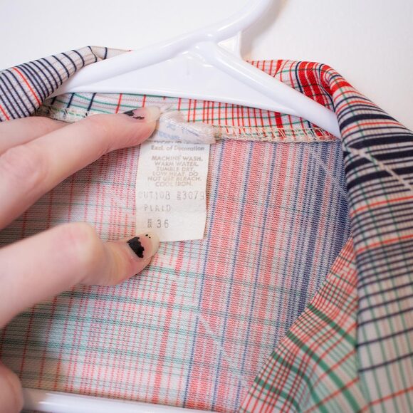 VTG Sz 36 Queen’s-Way Plaid Shirt 70s Semi Sheer Button Blouse | True Spring - Picture 3 of 7